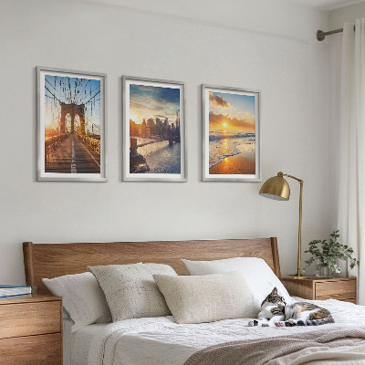 3 paveikslų rinkinys su rėmais Tiltai, saulėlydžiai, miestas