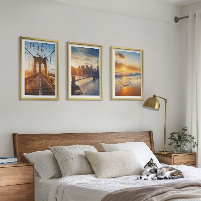 3 paveikslų rinkinys su rėmais Tiltai, saulėlydžiai, miestas