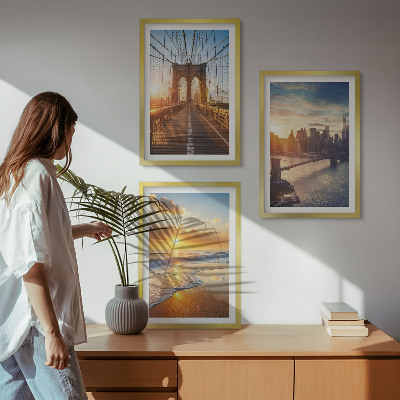 3 paveikslų rinkinys su rėmais Tiltai, saulėlydžiai, miestas