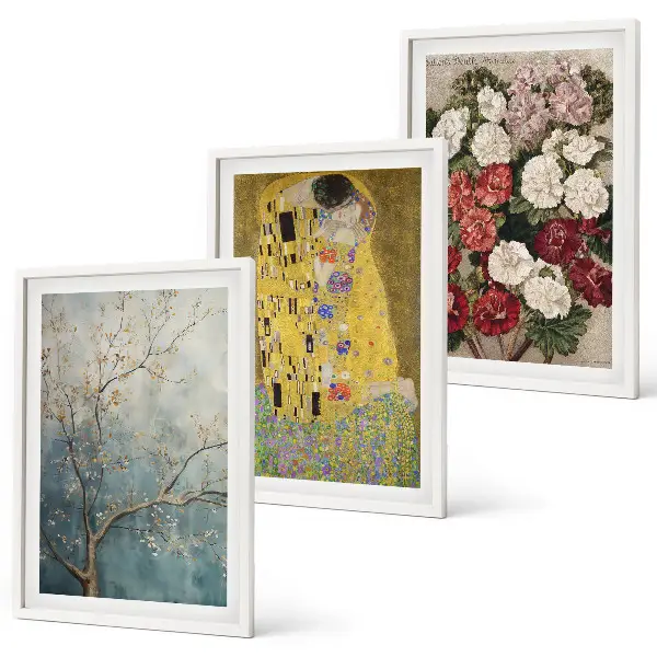 Klimto paveikslas „Medžio gėlės“ 3 paveikslų rinkinys su rėmais