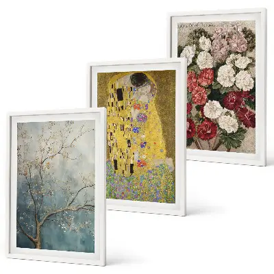 Klimto paveikslas „Medžio gėlės“ 3 paveikslų rinkinys su rėmais