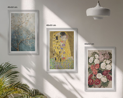 3 paveikslų rinkinys su rėmais Klimto paveikslo „Medžio gėlės“