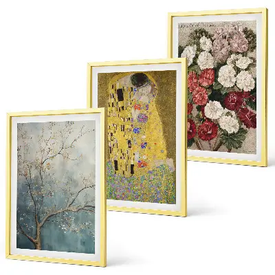 Klimto paveikslas „Medžio gėlės“ 3 paveikslų rinkinys su rėmais