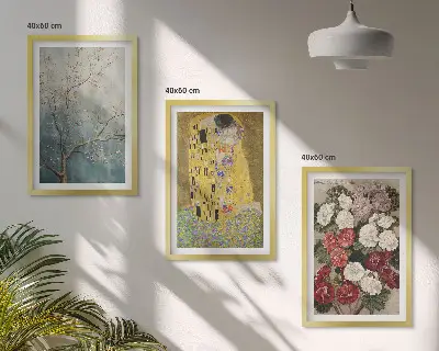 Klimto paveikslas „Medžio gėlės“ 3 paveikslų rinkinys su rėmais