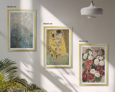 3 paveikslų rinkinys su rėmais Klimto paveikslo „Medžio gėlės“