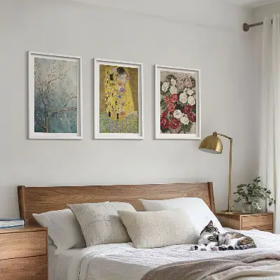 Klimto paveikslas „Medžio gėlės“ 3 paveikslų rinkinys su rėmais