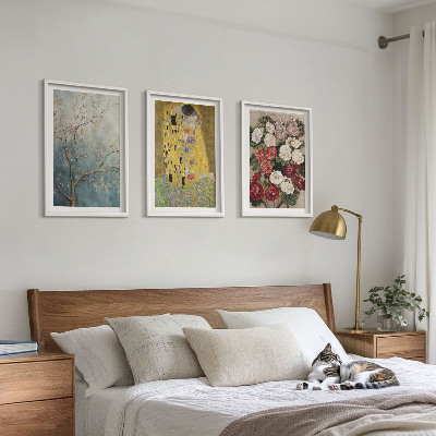 3 paveikslų rinkinys su rėmais Klimto paveikslo „Medžio gėlės“