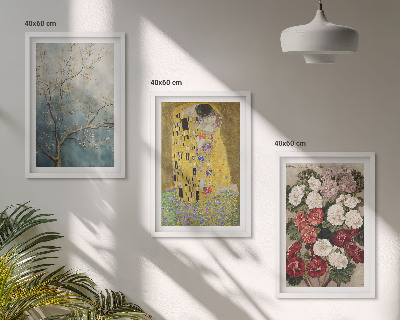 3 paveikslų rinkinys su rėmais Klimto paveikslo „Medžio gėlės“