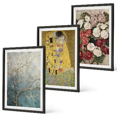 Klimto paveikslas „Medžio gėlės“ 3 paveikslų rinkinys su rėmais