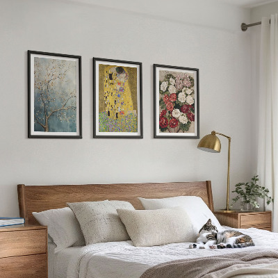 3 paveikslų rinkinys su rėmais Klimto paveikslo „Medžio gėlės“