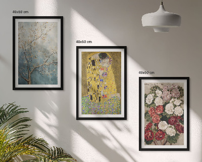 3 paveikslų rinkinys su rėmais Klimto paveikslo „Medžio gėlės“
