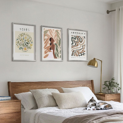 Įrėmintas triptikas Bohemiški pasteliniai minimalistiniai plakatai