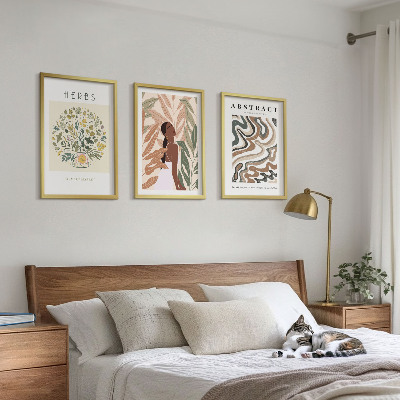 Įrėmintas triptikas Bohemiški pasteliniai minimalistiniai plakatai