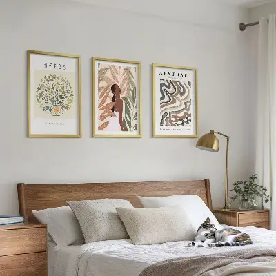 Bohemiški pasteliniai minimalistiniai plakatai įrėmintas triptikas