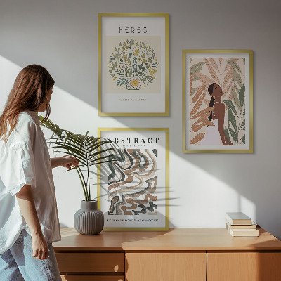 Įrėmintas triptikas Bohemiški pasteliniai minimalistiniai plakatai