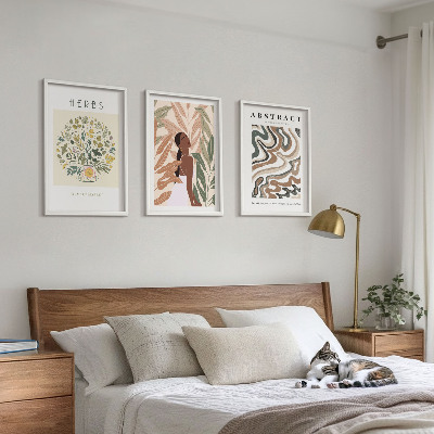 Įrėmintas triptikas Bohemiški pasteliniai minimalistiniai plakatai