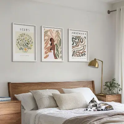 Bohemiški pasteliniai minimalistiniai plakatai įrėmintas triptikas