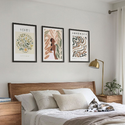 Įrėmintas triptikas Bohemiški pasteliniai minimalistiniai plakatai