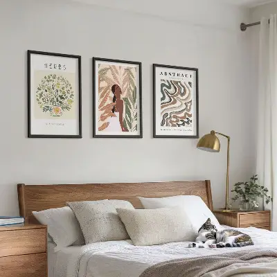 Bohemiški pasteliniai minimalistiniai plakatai įrėmintas triptikas