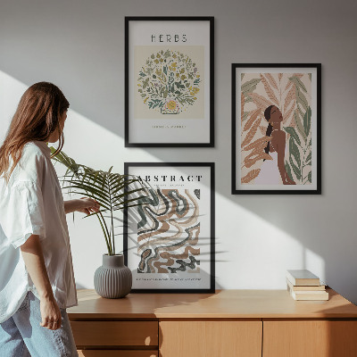 Įrėmintas triptikas Bohemiški pasteliniai minimalistiniai plakatai