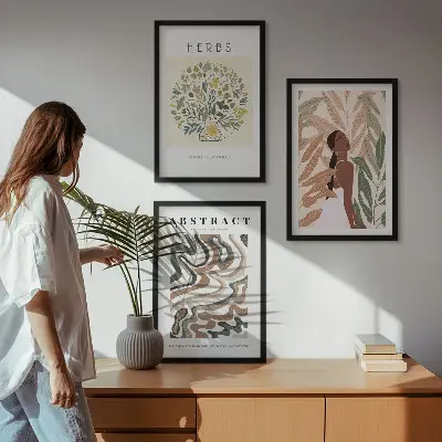 Bohemiški pasteliniai minimalistiniai plakatai įrėmintas triptikas