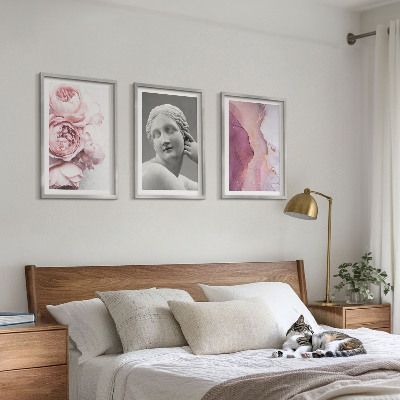 3 paveikslų rinkinys su rėmais Bijūnų abstrakti moters skulptūra