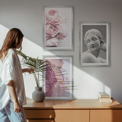 3 paveikslų rinkinys su rėmais Bijūnų abstrakti moters skulptūra