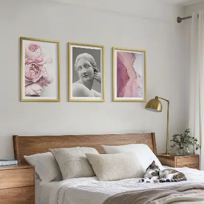 Bijūnų abstrakti moters skulptūra 3 paveikslų rinkinys su rėmais