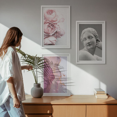 3 paveikslų rinkinys su rėmais Bijūnų abstrakti moters skulptūra