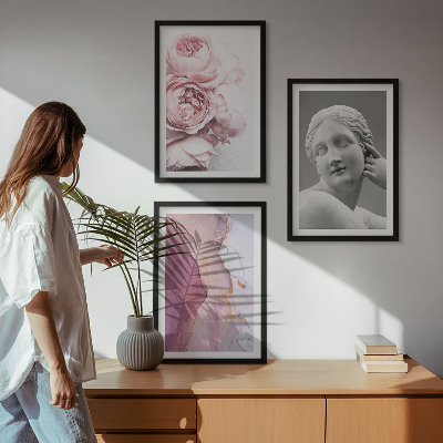 3 paveikslų rinkinys su rėmais Bijūnų abstrakti moters skulptūra