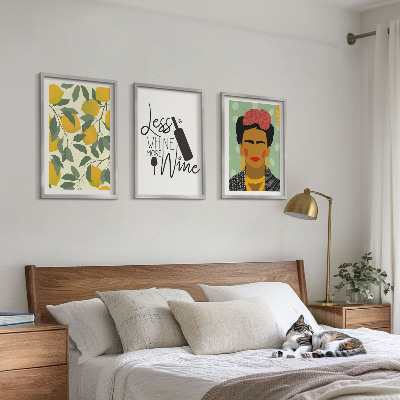 3 paveikslų rinkinys su rėmais Fridos citrininis vyno portretas