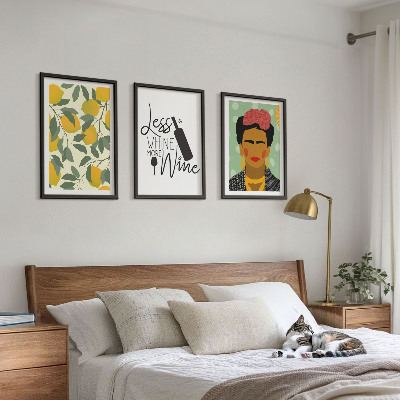 3 paveikslų rinkinys su rėmais Fridos citrininis vyno portretas