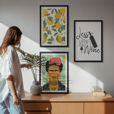 3 paveikslų rinkinys su rėmais Fridos citrininis vyno portretas