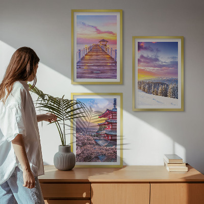3 paveikslų rinkinys su rėmais Romantiški dangaus peizažai