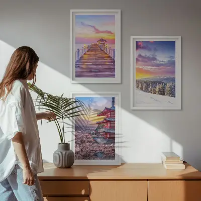 Romantiški dangaus peizažai 3 paveikslų rinkinys su rėmais