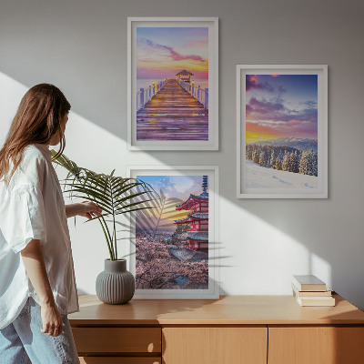 3 paveikslų rinkinys su rėmais Romantiški dangaus peizažai