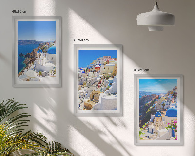 Įrėmintas triptikas Oia Santorini kraštovaizdžio architektūra