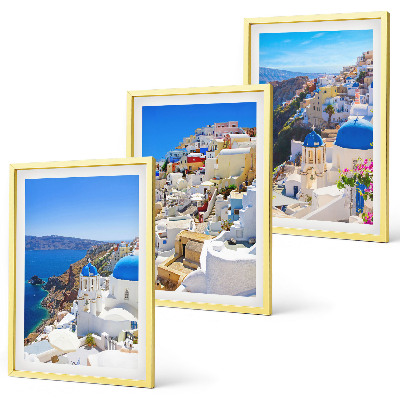 Įrėmintas triptikas Oia Santorini kraštovaizdžio architektūra