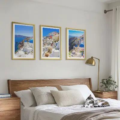 Oia Santorini kraštovaizdžio paveikslas įrėmintas triptikas
