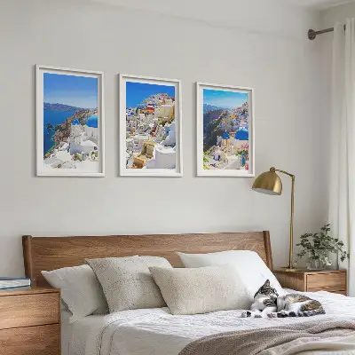 Oia Santorini kraštovaizdžio paveikslas įrėmintas triptikas