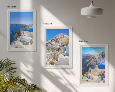 Įrėmintas triptikas Oia Santorini kraštovaizdžio architektūra