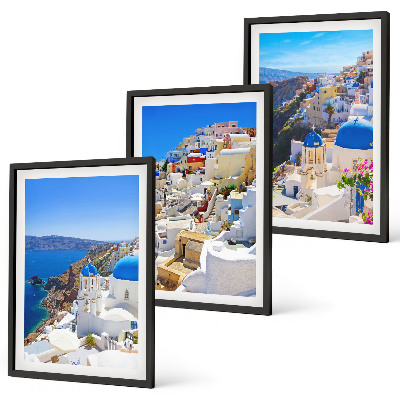 Įrėmintas triptikas Oia Santorini kraštovaizdžio architektūra