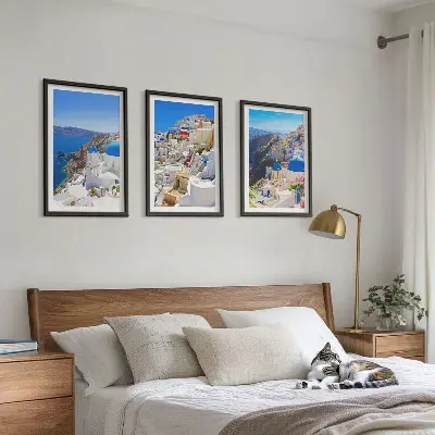 Oia Santorini kraštovaizdžio paveikslas įrėmintas triptikas