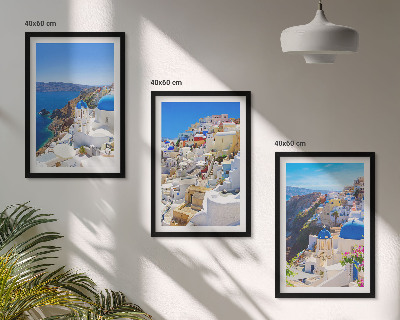 Įrėmintas triptikas Oia Santorini kraštovaizdžio architektūra