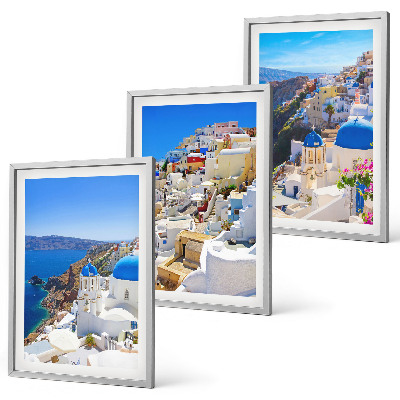 Įrėmintas triptikas Oia Santorini kraštovaizdžio architektūra