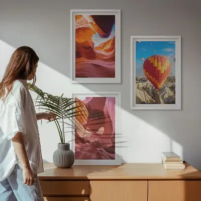 Dykumos tarpekliai oro balionu 3 paveikslų rinkinys su rėmais