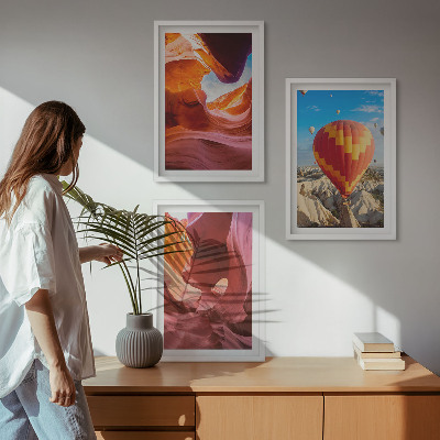 3 paveikslų rinkinys su rėmais Dykumos tarpekliai oro balionu