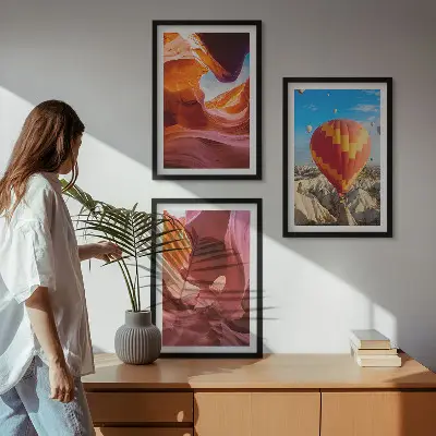 Dykumos tarpekliai oro balionu 3 paveikslų rinkinys su rėmais