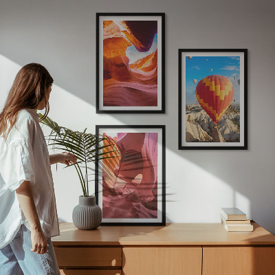 3 paveikslų rinkinys su rėmais Dykumos tarpekliai oro balionu