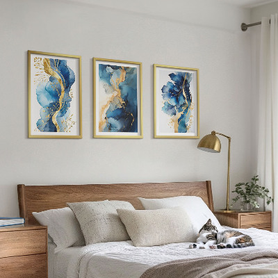 3 paveikslų rinkinys su rėmais Mėlyni abstraktūs raštai